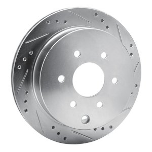Nissan Frontier Brake Rotor (1) - Rear Right - R1 Concepts - Drilled & Slotted - Silver - `05-`25